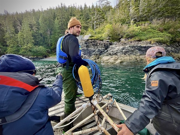 Whale Sound systems engineer Joel Mellish readying to set up a hydrophone at a Johnstone Strait location on the B.C. coast.