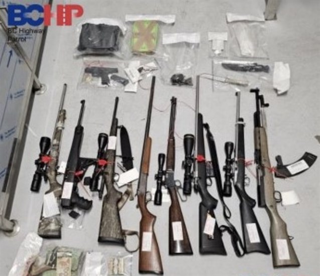 The drugs and weapons seized by BC Highway Patrol and Penticton RCMP officers.
