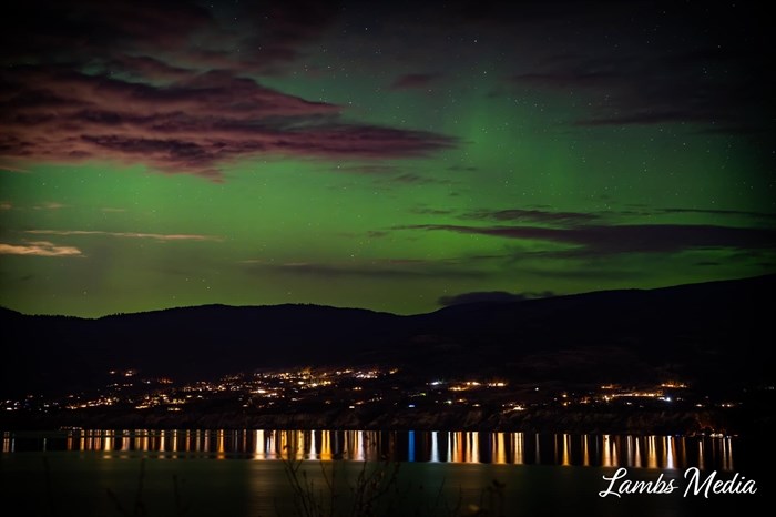 Shane Groot of Penticton caught the Northern lights and city lights reflected on Okanagan Lake. 