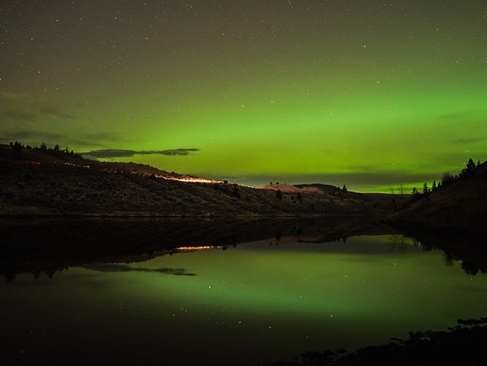 Hayden Scott took this photo of the Northern lights and starry sky reflected on a lake near Kamloops. 