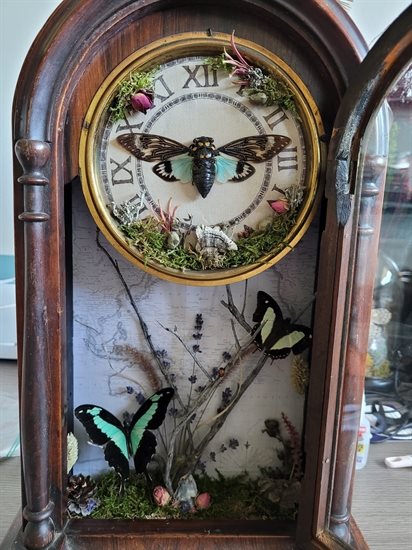 Insects and nature elements turn an old clock into art, by Kamloops resident Kelsi Arvay. 