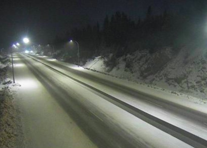 This shows the Coquihalla Highway near the Coquihalla Lakes at 6 a.m. today.