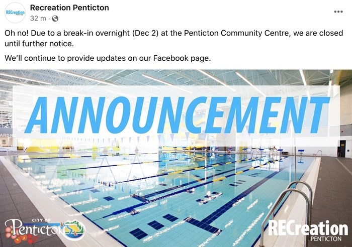 Penticton's announcement on Facebook.