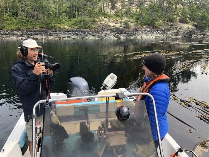 BBC Planet Earth filmmaker Fredi Devas interviews Christie McMillan of MERS while in B.C. filming humpback whales.