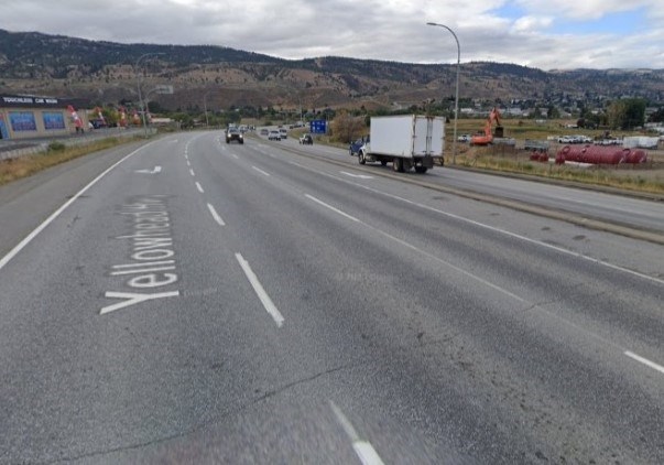 This view from Google Maps shows Highway 5 facing south at the Shuswap Road intersection. 