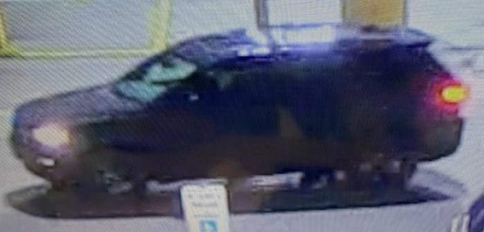 RCMP are looking for this dark-coloured SUV in connection to the assault of a senior in the Penticton Walmart parking lot.