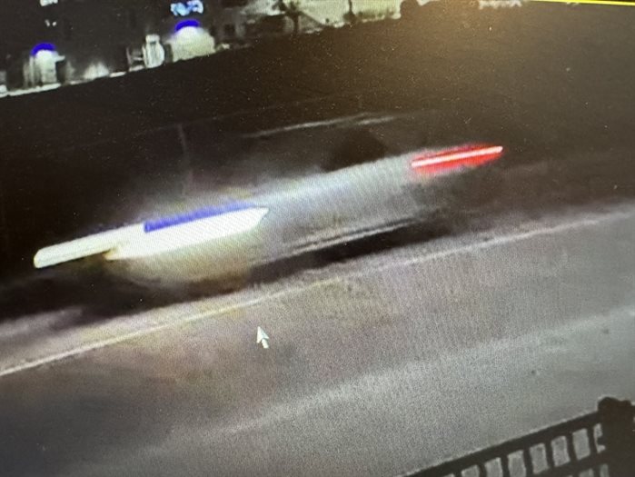 The suspect vehicle wanted in connection to a hit and run that sent a pedestrian to hospital is pictured in the screenshot from surveillance video.