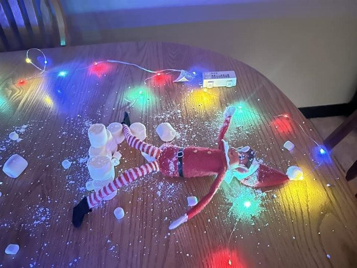 It looks like this elf in Kamloops lost a snowball fight. 