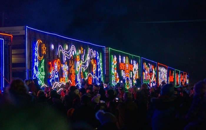 Crowds gathered around the CPKC Holiday Train in Kamloops. 