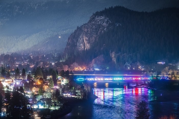 The Holiday Train crossing over the Columbia River in Castlegar, BC.