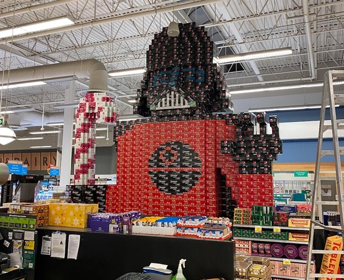 A Darth Vader box display at a Kelowna Save on Foods, created by Eric Falkenberg for Christmas. 