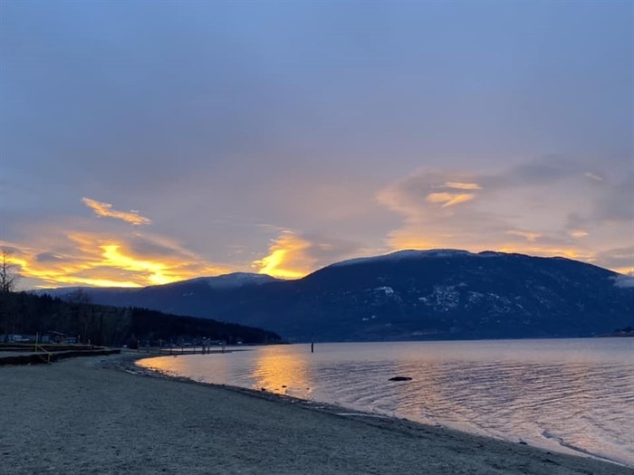 This photo shows the afterglow of a sunset on Canoe Beach in Salmon Arm. 