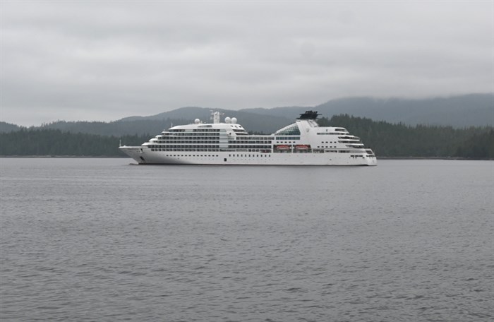 A cruise ship waiting to dock at the Northland Cruise Terminal in Prince Rupert during the 2023 season.