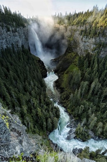 Helmcken Falls photographed from a distance in June. 