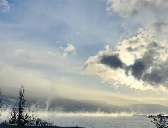 The Okanagan Lake appears to be steaming near Summerland. 
