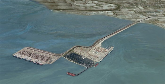 A rendering of the Roberts Bank Terminal 2 expansion project slated to get underway in the Fraser River estuary near Delta in 2027.