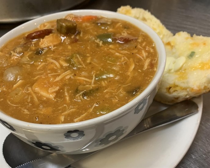 Cajun Gumbo soup is one of over 300 varieties of soup offered on a rotating menu at Little Hobo Soup and Sandwich Shop in Kelowna. 