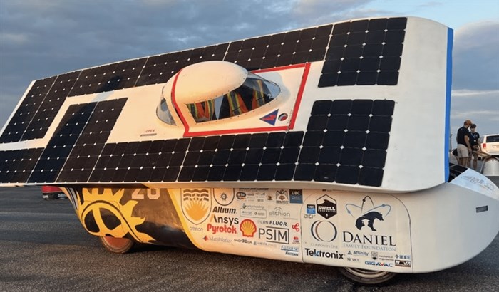 A photo of UBC Vancouver's solar powered race car. 