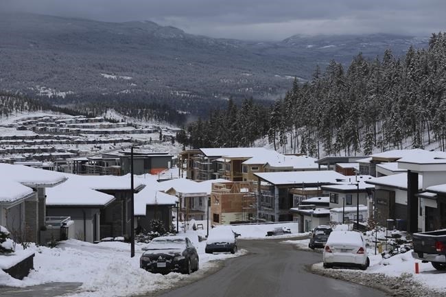 Urban development in the Black Mountain community is visible in Kelowna, British Columbia, on Feb. 12, 2024. The community is near a key wildlife corridor that ribbons around the Okanagan Mountain Provincial Park and Kalamalka Lake Provincial Park.