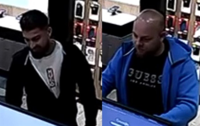 Two of the four suspects who allegedly teamed up to distract employees while they stole five iPhones in Vernon on March 18, 2024.