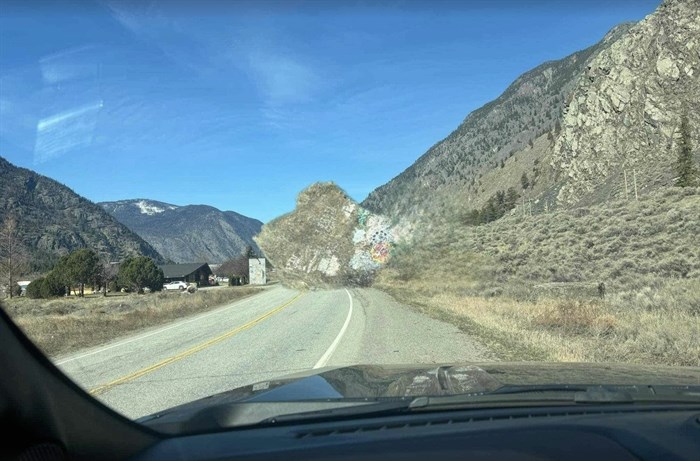 The photoshopped picture that convinced some people the highway was closed near Penticton.