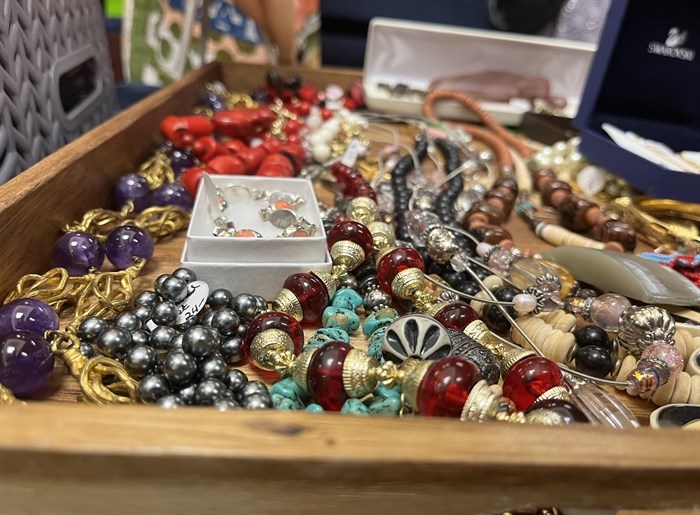 A tray of jewelry at the fair at Parkinson Recreation Centre.