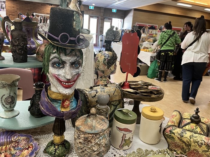 Vicki Hughes' handmade Joker bust going for $99 at the Okanagan Vintage Fair.