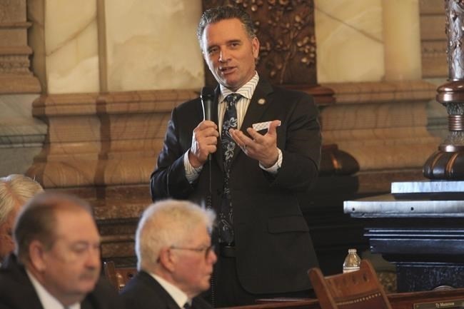 Kansas Senate President Ty Masterson, R-Andover, speaks during a debate at the Statehouse on Thursday, April 4, 2024, in Topeka, Kan. Masterson opposes proposal to expand the state's Medicaid program and legalizing medical marijuana, and efforts to force a debate on both have failed.