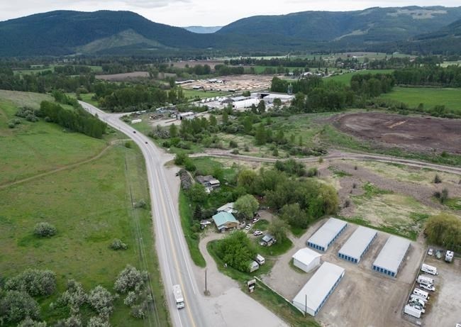 The property, bottom centre, where Tatjana Stefanski, 44, was last seen on April 13 is seen in a photograph taken with a drone, in Lumby, B.C., on Monday, May 13, 2024. Stefanski was found dead on April 14 and RCMP say she was last seen with her ex-husband before 