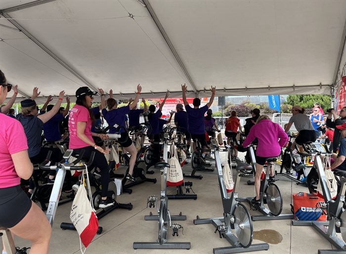 Cyclists feeling the burn at the YMCA's 17th Annual Cycle for Strong Kids event on June, 2, 2024. 
