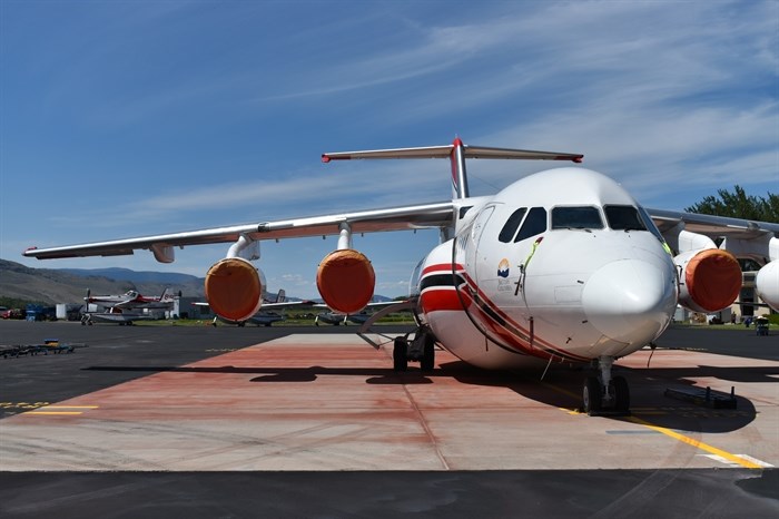 The RJ85 tanker can carry more than 11,000 litres in fire retardant. 