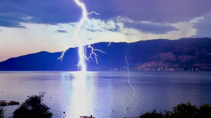 A powerful lightning bolt was seen in a storm in Lake Country. 