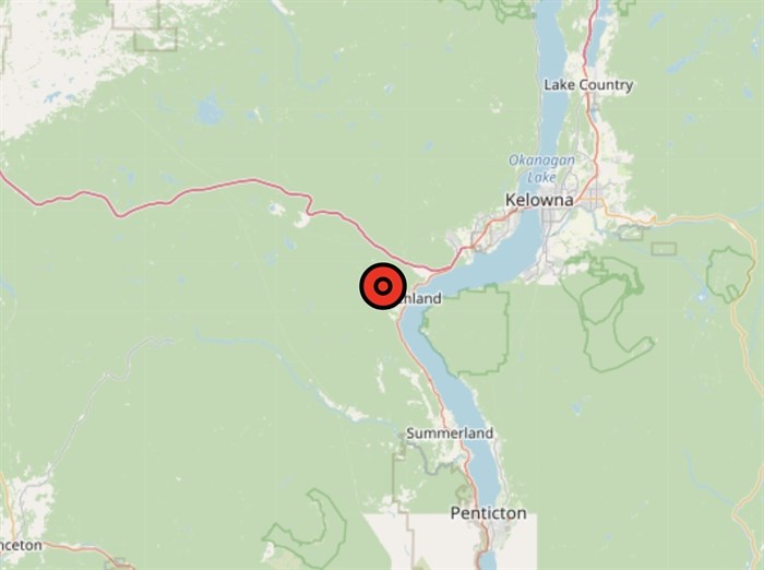 A map of the fire's location available on the BC Wildfire Service website. 