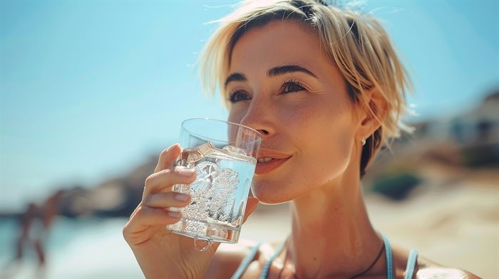 Woman staying hydrated with a glass of water