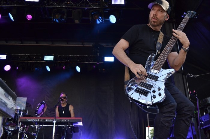 Elvio Fernandes on keyboard and Josh Paul on bass for Daughtry at Rock the Lake on July 13, 2024. 