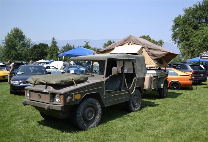 A Volkswagen truck with a camper trailer in Kelowna