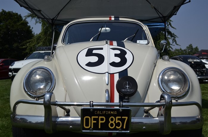 A Volkswagen Beetle with decals matching Herbie from the classic 1968 movie "The Love Bug" at Das Weekend in Kelowna on July 21, 2024. 