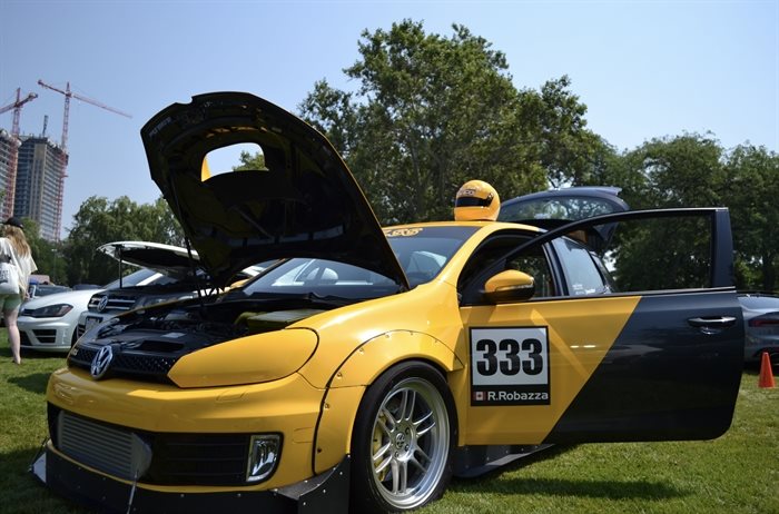 A Volkswagen modified into a racecar parked in Kelowna