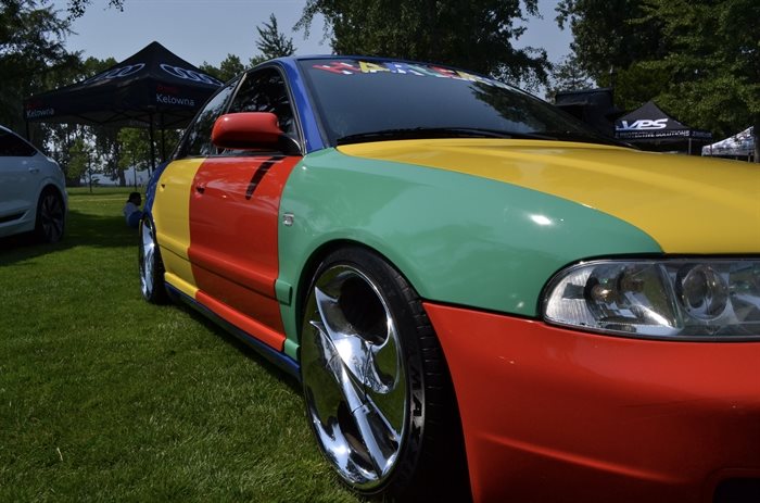 A colourful Audi sedan with unique and shiny rims in Kelowna