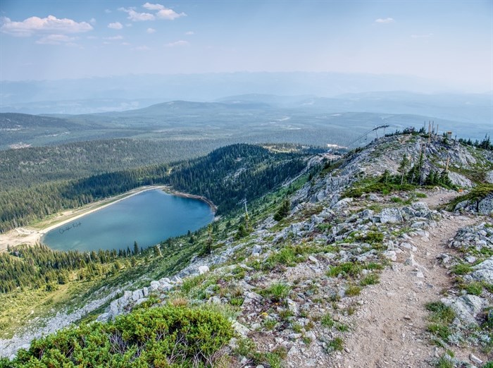 Rhonda lake can be seen from the summit of Big White Ski Resort. 