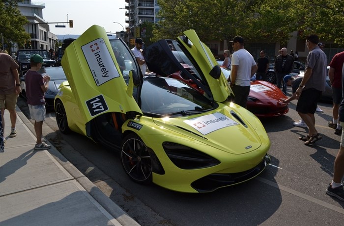 A McLaren with butterfly doors at the Okanagan Dream Rally start line in Kelowna on July 27, 2024. 