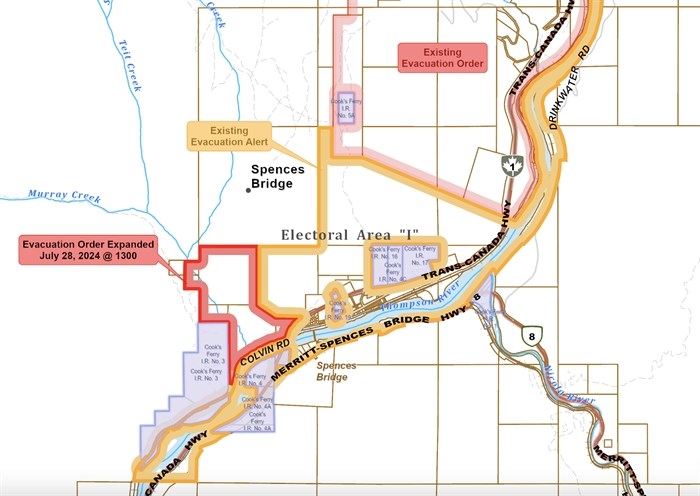 A map of the area under evacuation order due to the Shetland Creek wildfire as of July 28, 2024.