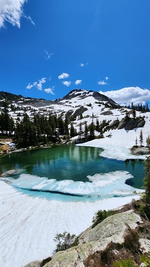 Twin Lakes east of Vernon are seen with ice and snow beginning of July. 