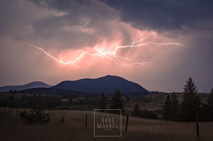 Intense lightning forks light up the evening in Kamloops.