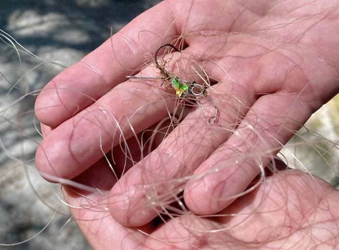 This fishing hook and line was wrapped around a mink in the North Okanagan. 