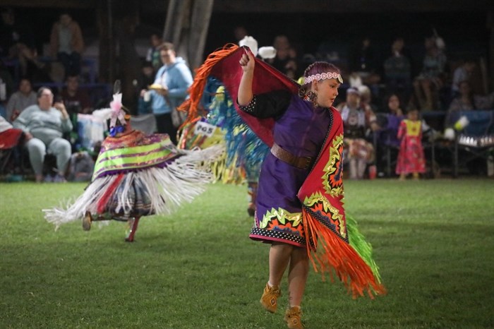 Young dancers participate in the 2024 Similkameen Powwow of Champions during its opening night on Aug. 30.