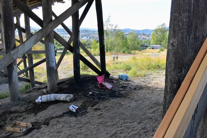 There were signs of a camp where the previous fire closed the bridge on Tuesday morning. It was reopened the next day, Sept. 18.