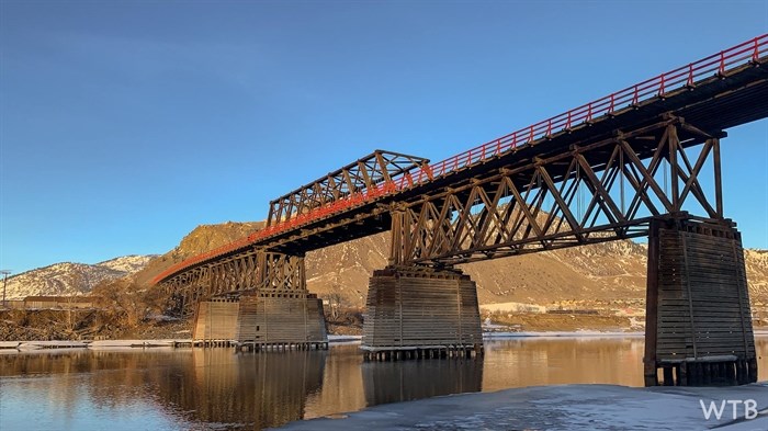 A layer of ice can be seen on the South Thompson River under the Red Bridge in this undated photo. 