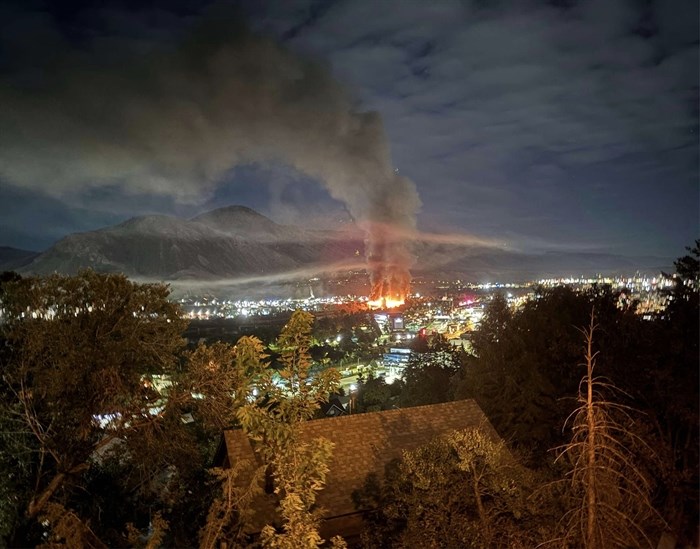 Kamloops' Red Bridge is in flames early in the morning on Sept. 19.