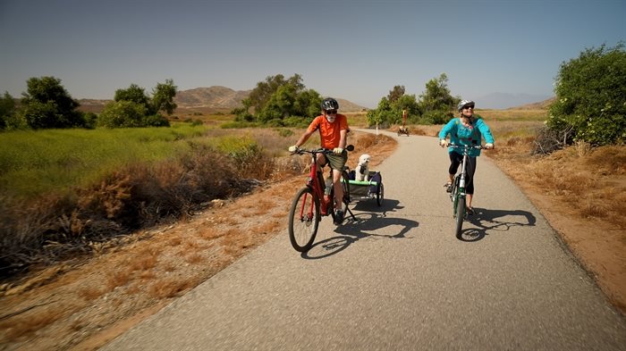 Electric bikes on a trail through the Okanagan